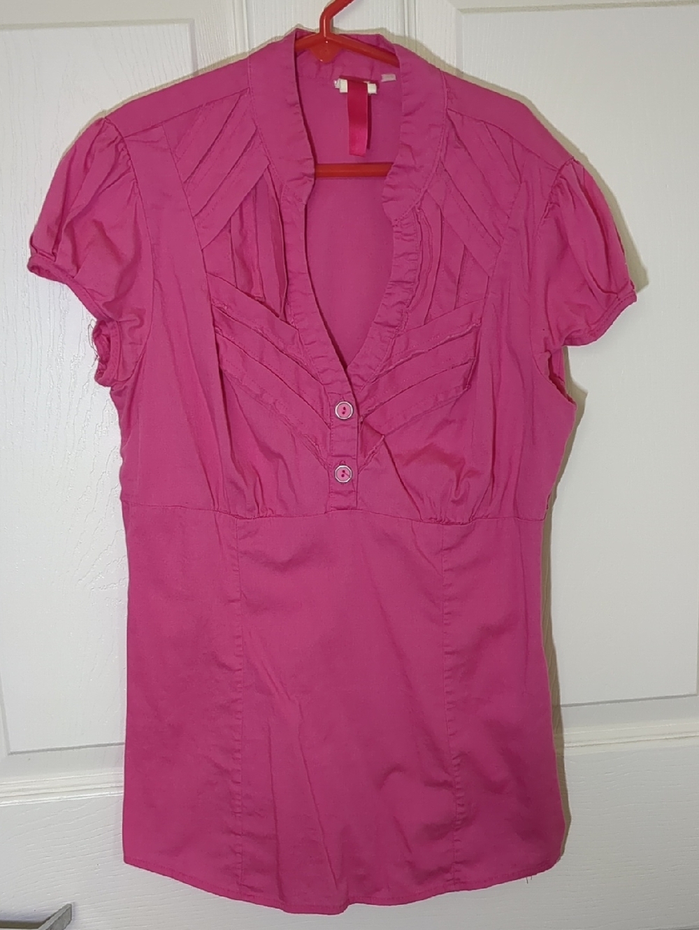 Women’s Pink Short-Sleeve V-Neck Blouse